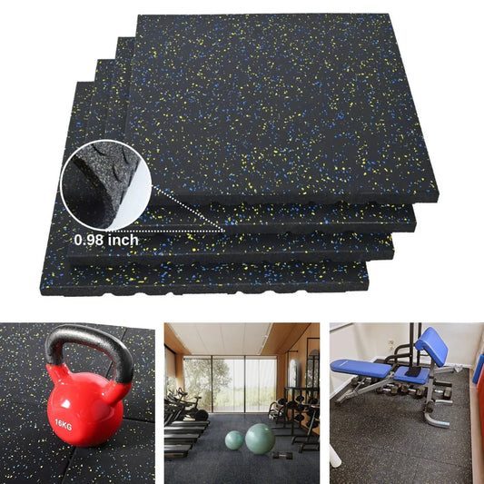 Rubber Gym Flooring, 0.98'' Thick High-Density Gym Mats, 20" X 20" Exercise Workout Equipment Mat for Home Gym, 4 Pack